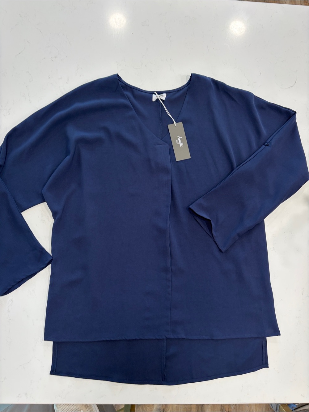 Amalli Talli Deep Navy V-Neck Long-Sleeve tunic Blouse Size XL NWT